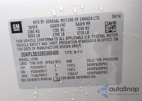 2014 GMC Terrain Slt-1 z USA, uszkodzony, nr VIN 2GKFLSE32E6366495